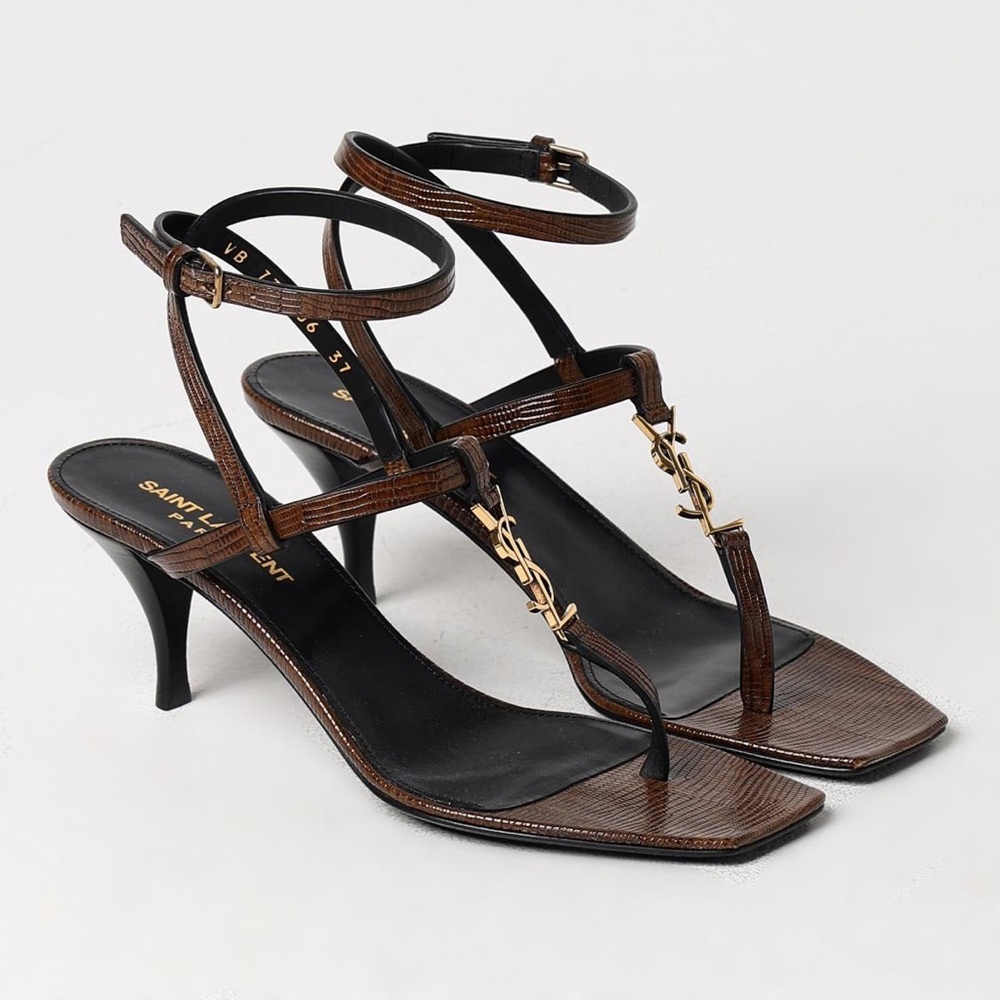 SAINT LAURENT Cassandra Ankle-Strap Sandals 60MM in Macadamia Brown